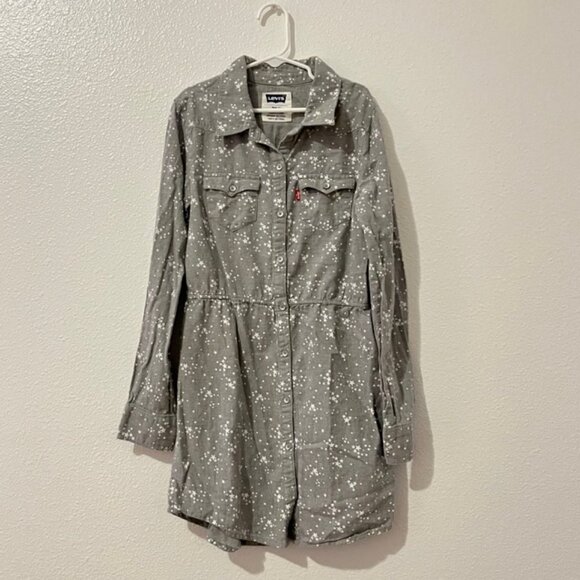 Levi’s Girls Gray Star Detail Dress Sz 10 100 Cotton - Picture 1 of 4